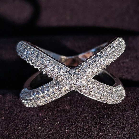 ✨ X Shape Cross Micro Pave CZ Crystal Infinity Rings for Women, PD432 - Picture 1 of 5